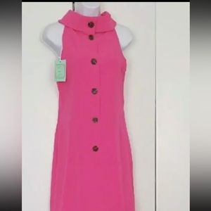 Sail to Sable Hot Pink Cowl Neck Shift Dress Back Buttons Size M $228 NWT.